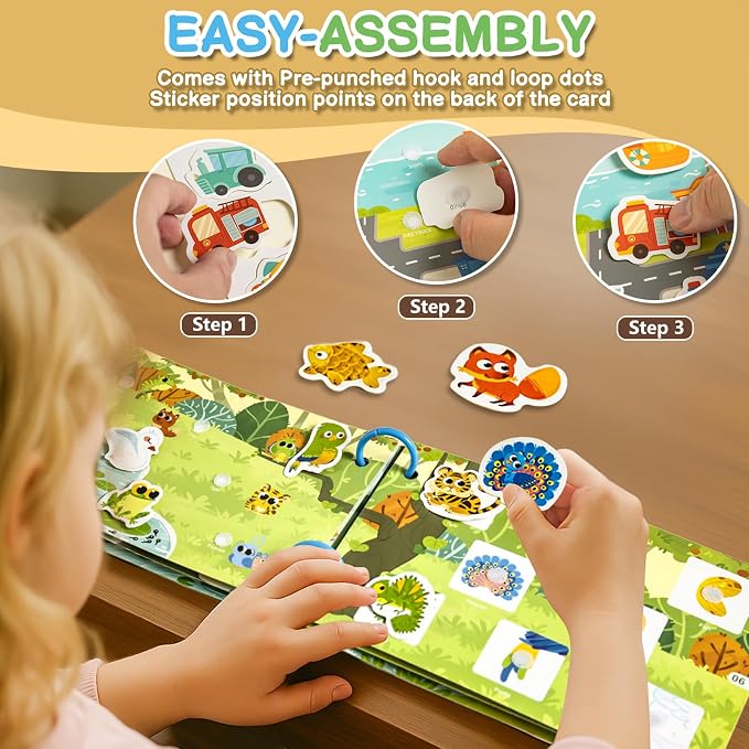 3 Pack Busy Books for Toddlers, Montessori Quiet Book, Preschool Learning Activities Educational Workbook, Sorting Matching Sticker Fixing, Gifts for Kids Age 3+ (Animal, Ocean, Dinosaur)