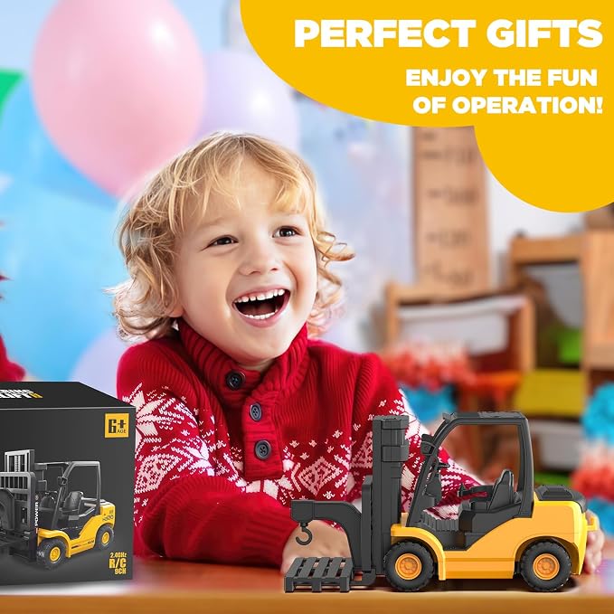 9-Channel RC Forklift, 1:18 Remote Control Forklift Toy for Kids & Adults | Kids RC Forklift with Lights & Sounds, Rubber Tires, Lift & Transport Action, 100-Min Runtime, for Kids 6+ Birthday Gifts