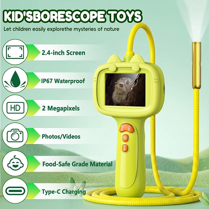 Kids Borescope Camera with Light-STEM Science Educational Toy for 3 4 5 6 7 8 Years Old Boys & Girls Birthday Gift-Discovery & Exploration Flexible Snake Scope Battery