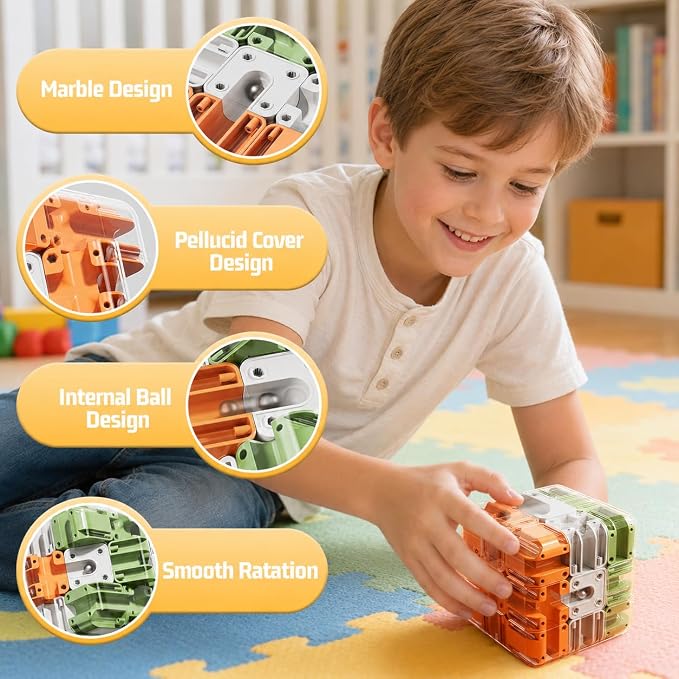 JUKUDAHU 3D Cube Puzzle Toys for Kids 3-8 with Ball, Fidget Toys | Educational Brain Teaser Color Matched Game, Family Board Game, Birthday Gift for Boys Girls 3 4 5 6 7 8 + Years Old Teens