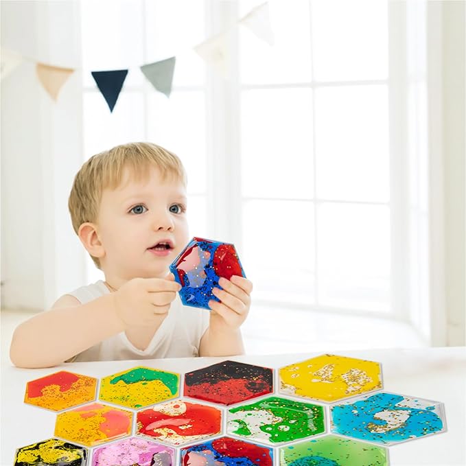 Art3d Hexagon Sensory Fidget Multicolor Liquid Motion Tiles, 6-Pack | Lightweight, Boost Focus, Relieve Anxiety, Eco-Friendly, Varied Colors & Shapes, Suitable for Kids, Teens
