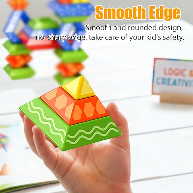 Doloowee Montessori Toys for Toddlers 1-3 3-5 - 30Pcs 3D Pyramid Stacking Blocks for Kids - STEM Educational Sensory Toys for 2 3 4 Year Old Boys Girls - Preschool Learning Birthday Gifts