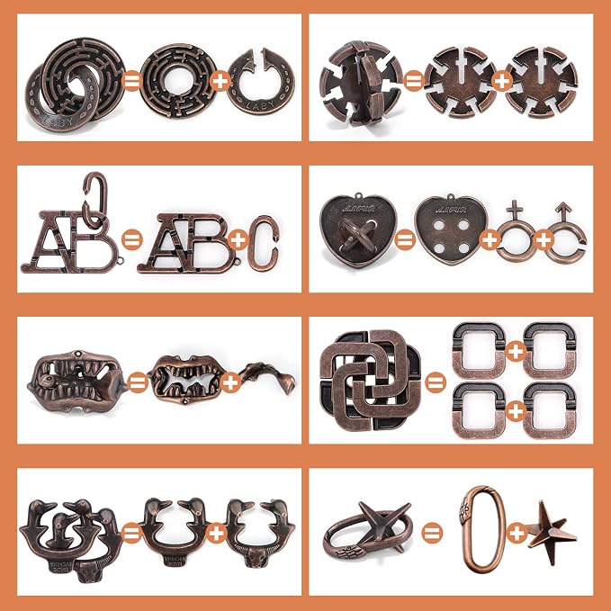 Mytothfy Brain Teaser Puzzles for Adults Teens Kids, 3D Puzzle Game Toys | 8 Pcs Metal Unlock Interlocking Puzzle for Adults Teens Kids, IQ Education Smart Toys, Train Family Games Party Favor
