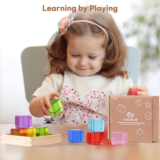 Woodtoe Large Building Blocks, Montessori Sensory Blocks for Toddlers 1-4 | Rainbow Acrylic Block Set, Montessori Toys for 1 2 3 Year Old Boy Girl, No Choking Hazard, Early Learning Kids Birthday Gifts