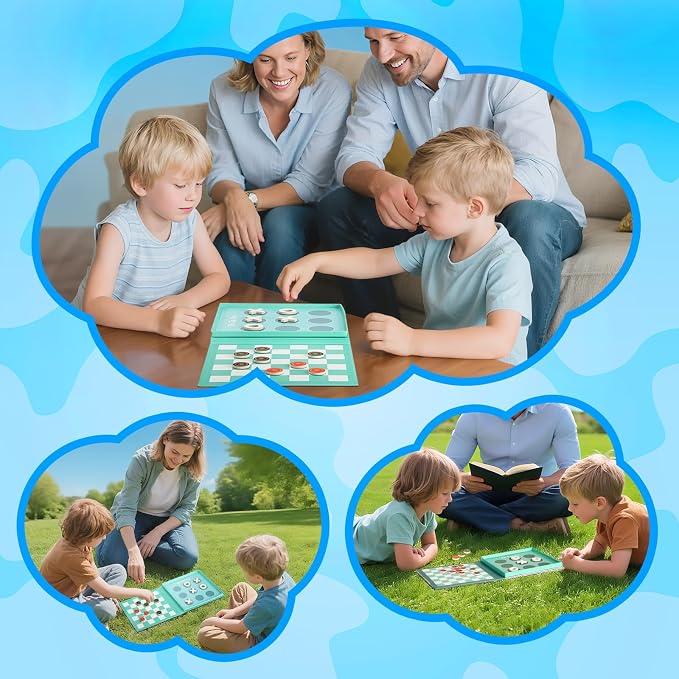 2-in-1 Magnetic Checkers & Tic-Tac-Toe Board Game | Travel Activities for Kids | Foldable Plane and Car Games | Family Fun Travel Essentials for Boy and Girl Over 3 Years