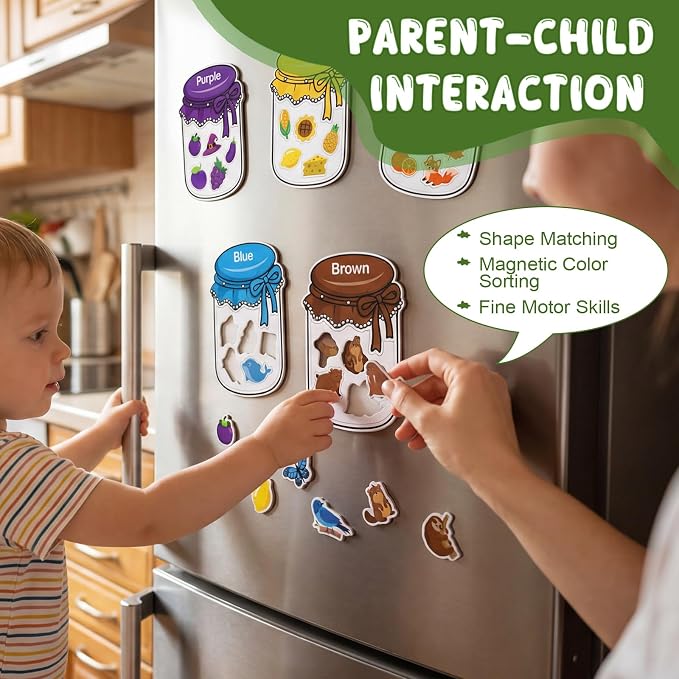 12Pcs Wooden Magnetic Color Sorting 72 Fridge Magnets for Kids | Refrigerator Magnets for Color Sorting Fine Motor Early Education Gifts