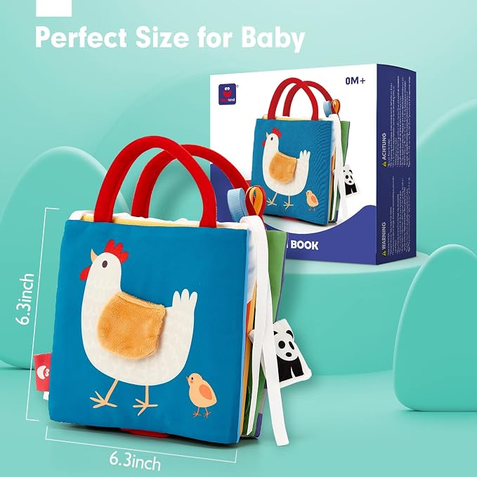 hahaland Baby Books Double-Sided High Contrast Newborn Toys | Baby Tummy Time Books 0-6 Months with Crinkle, Squeaky Sounds, Touch Feel, Visual Stimulation