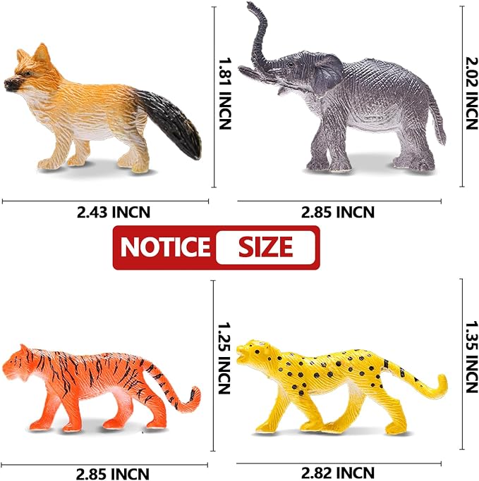 54 Piece Animal Figures for Kids, Safari Jungle Animal Figurines | Realistic animal figures for sensory bins, school learning, jungle party favors, cupcake toppers, classroom rewards