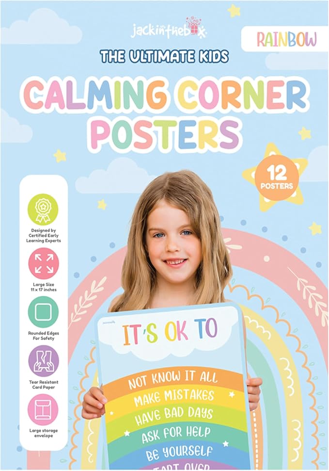 Jackinthebox 12 Calming Corner Posters and charts for Kids Classroom Decor | Trendy Arts Kit, 5th Grade, Middle Teen Girls, Journal Gifts, STEM Learning, Educational Wall Display Set, Ages 10-14, Modern