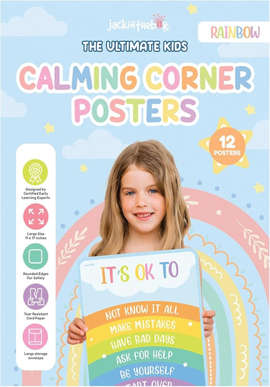 Jackinthebox 12 Calming Corner Posters and charts for Kids Classroom Decor | Trendy Arts Kit, 5th Grade, Middle Teen Girls, Journal Gifts, STEM Learning, Educational Wall Display Set, Ages 10-14, Modern