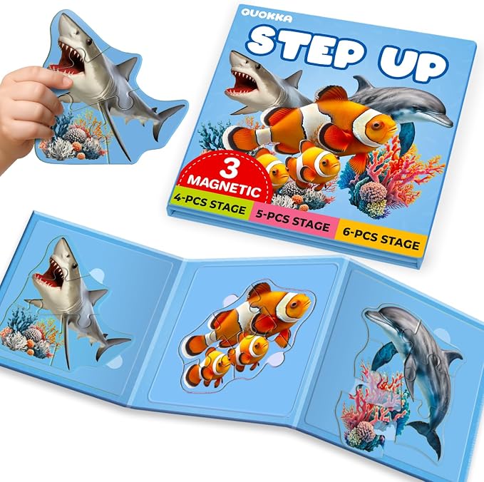 QUOKKA Step Up Magnetic Puzzles for Toddlers 1-3, Ocean Puzzle Set in One Book, Travel Games for Kids 3-5, Screen Free Toy for Toddlers and Preschoolers