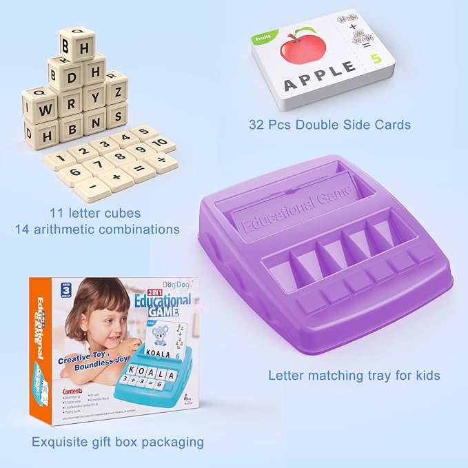 Educational Games for Kids Ages 3-8, Matching Letter Game for Kids Toys for 3-8 Year Olds Boys Girls Birthday Gifts for 3-8 Year Olds Girls Boys Preschool Kindergarten Educational Spelling Toys Purple