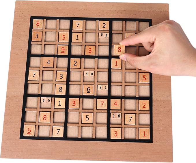 GOTHINK Wooden Sudoku Puzzle Set, Challenge Your Mind with 11.6 Inch Sudoku Board Game, Includes 90 Large Number & Thinking Tiles, 2 Drawers for Storage, for All Ages