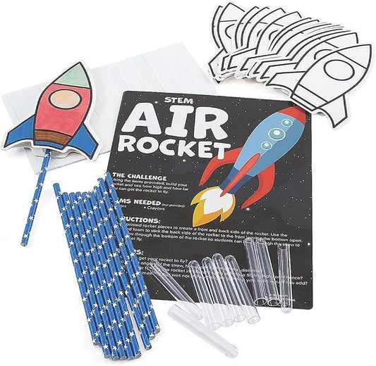 Fun Express STEM Color Your Own Air Rocket Craft Kit Makes 10 - Educational Science Kits for Kids Ages 4-8 | Space Toys & DIY Rocket Building Kit | Perfect Gifts for 5 6 7 Year Old Boys Girls