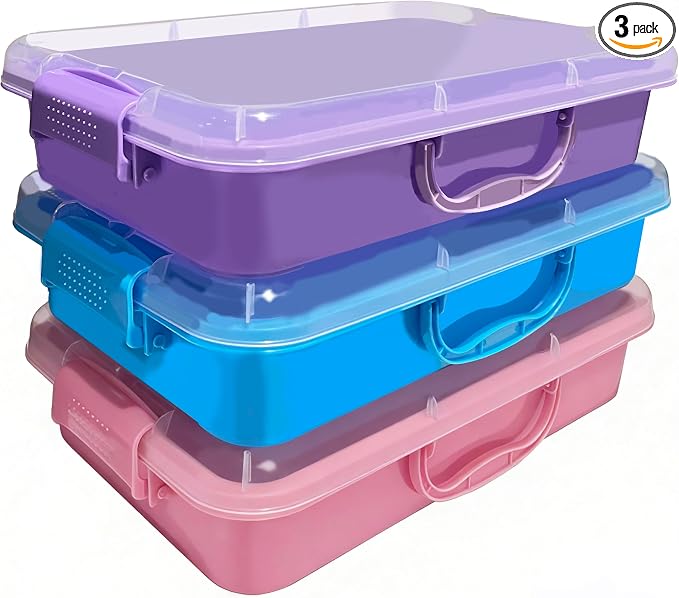 4 Qt (3.8L) Sensory Bin With Lid - 3 Pack, Stackable Storage Sensory Bins with Lids, Portable Sandbox, Organizers Sand, Arts, Crafts, (Blue, Purple, Pink)