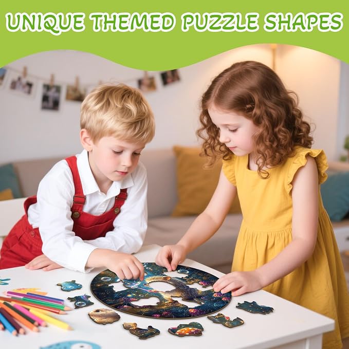Animal Wooden Puzzles for Kids - Bubble Hedgehog | 50 Piece Puzzles for Kids Ages 4-6 - Kids Puzzle with Unique Animal Shapes -Round Puzzles for Boys and Girls (11.4 * 11.4 in)