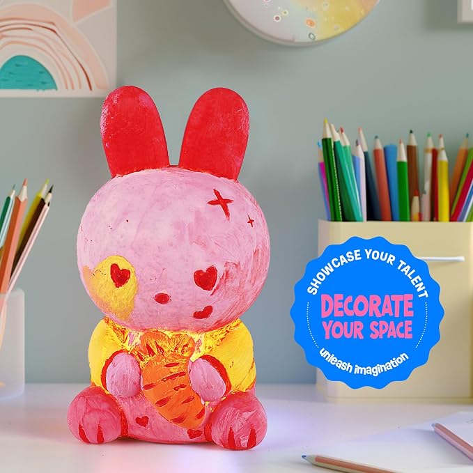 Paint Your Own Bunny Lamp Kit, Crafts for Kids Ages 6-12, Gifts for Girls | Bunny painting kit with paints and 3D night light; DIY arts and crafts activity and birthday or Easter gift for kids