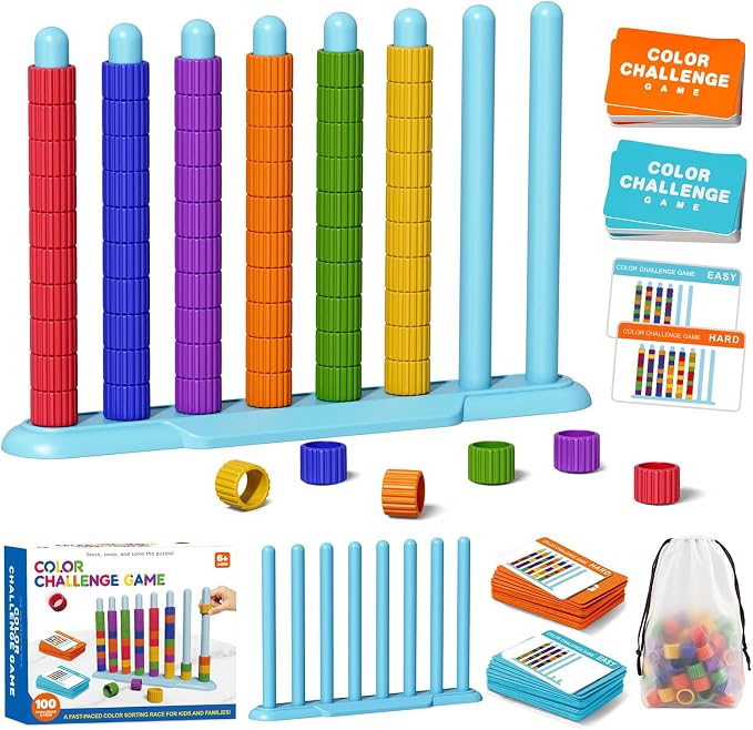 FLLOBE Color Challenge Game, Color Matching Puzzle Game for Family Game Night and Parties, Board Games for Kids 6-8-12 and Adults, Stacking Game Toys Gifts for Boy & Girl Birthday Christmas