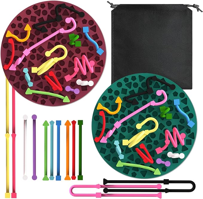 2PCS Sensory Activity Board, Silicone Fidget Toys for Calming and Stress | Autism Quiet for Adults, Toddler Sensory Toys for ADHD, Road Trip Essentials for Kids, Portable Travel Bag & 24 Strings