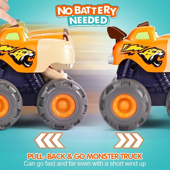 Toy Cars for 1-3 Year Old, 3PCS Animal Monster Truck, 1 Year Old Boy Gifts | Baby Toys 12-18 Months, Animal Kids Toy, Christmas & Birthday Gifts, Pull Back Car with Big Wheel, Crocodile Bull Leopard