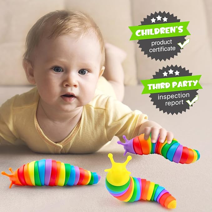 Cevioce 3PCS Slug Fidget Toys Bulk, Toddler Sensory Figette Worm for Adults Stress Relief for Autism ADHD Autistic Travel Toys Stocking Stuffer Gifts for Boys Girls 3+ Easter Basket Stuffers for Kids