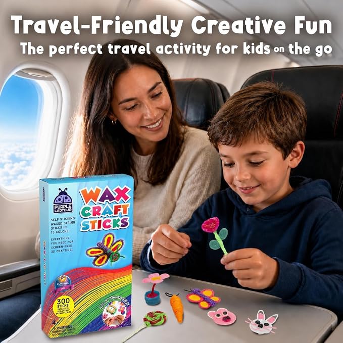 Wax Craft Sticks for Kids 300 PCS in 15 Colors, Mess-Free Sensory Craft | Reusable Bendable Wax Sticks, 6 in and 12 in Lengths, Non-Toxic, Screen-Free Road Trip and Airplane Travel Toy, Ages 4+