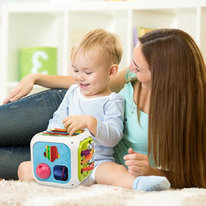 Montessori Activity Cube Learning Toy for Toddlers | 7-in-1 Shape Sorter for Baby Developmental, Birthday Gifts for 1-3 Years