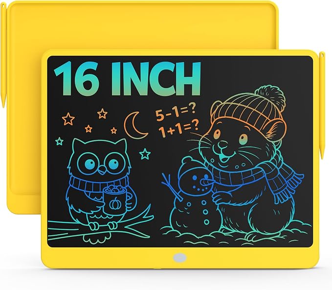Bravokids 16 Inch LCD Writing Tablet for 3-8 Year Olds - Electronic Drawing Pad and Doodle Board as Educational Birthday Gifts for Girls and Boys (Yellow)