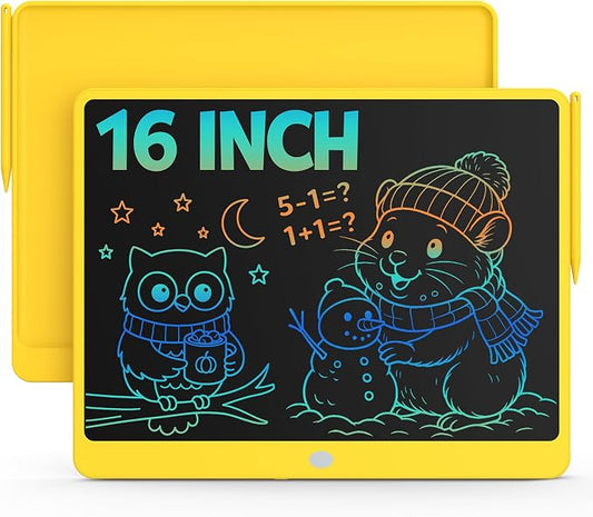 Bravokids 16 Inch LCD Writing Tablet for 3-8 Year Olds - Electronic Drawing Pad and Doodle Board as Educational Birthday Gifts for Girls and Boys (Yellow)