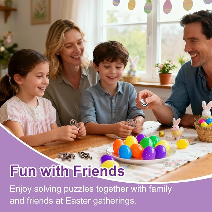 32 Pack Brain Teaser Puzzles & Colorful Easter Eggs - Challenging Metal Wire Puzzles for Kids & Adults - DIY Easter Basket Stuffers, Family Logic Games, Party Favors