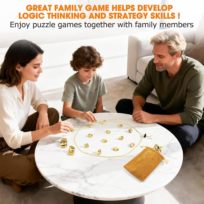 Upgraded Magnetic Chess Game Set with 20 Larger Golden Stones & Rope, Portable Magnet Game, Fun Strategy Puzzle for Kids & Adults, Family Party Travel Cluster Game