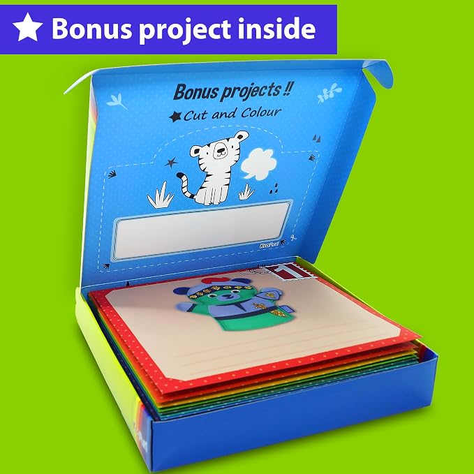 KRAFUN Toddler Beginner Art & Craft Kit Ages 3-5 | 10 Envelopes | 10 projects: Origami, Puppets, Lacing & Pompoms. Preschool educational activities. Creative DIY gift for boys & girls