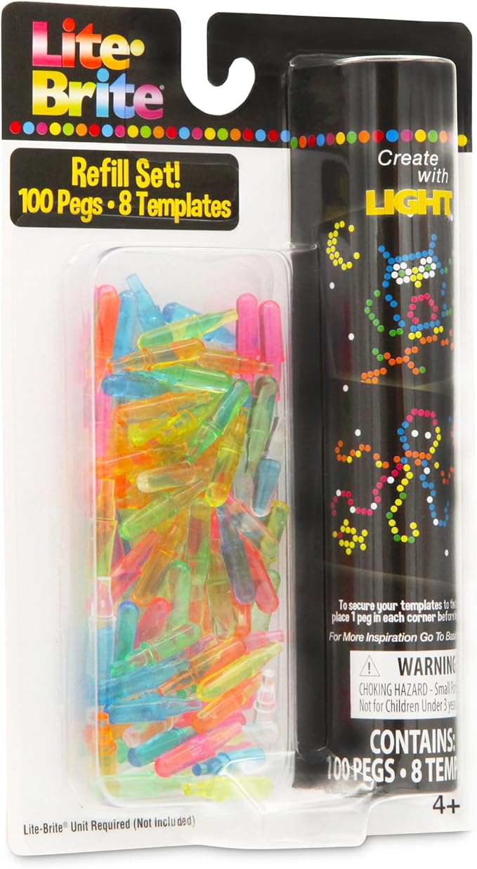Lite Brite Peg and Template Refill Pack, Light Up Drawing Board Accessories, LED Drawing Board Pegs with Colors, Toys for Creative Play, Light Toys for Kids Aged 4 +