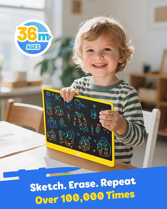 LCD Writing Tablet for Adults, Large Doodle Board, 16 Inch Colorful Drawing Tablet Writing Pad, Toddler Toys for 3 4 5 6 7 8 9 Year Old Girls Boys Teen, Birthday Gifts for Kids (Yellow)