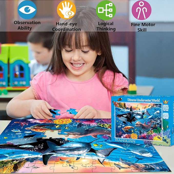 100 Piece Puzzles for Kids Ages 4-6 6-8 Year Old - Underwater World | Kids Puzzles Ages 5-8, Jigsaw Puzzle for Adults Toddler Children, Birthday Gifts for Boys & Girls, Learning Educational Toys