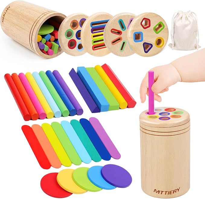 4 in 1 Wooden Color Sorting Toy, Montessori Toys for 2 3 4 Year Old | Fine Motor Skills Preschool Learning Sensory Toys for Toddlers 1-3, Educational Sorting Matching Games, Baby Boys Girls Gifts