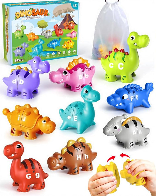 Dinosaur Alphabet Learning Toys for Toddlers Kids 3-5, 10 Unique Dinos | 26 Colorful Alphabet Dinosaurs | Child-Friendly Design | Learning Feels Like Play | Fine Motor Toys | Perfect Toddler Gift