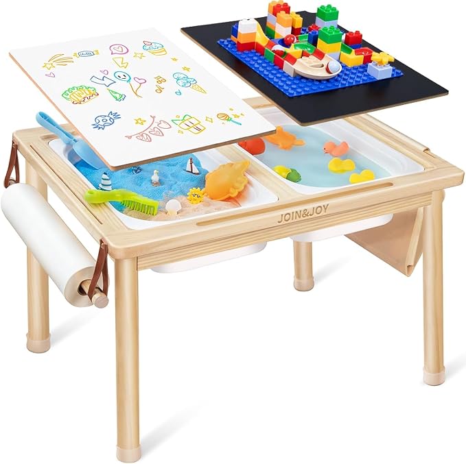 Sensory Table for Toddler, with 2 Foldable Storage Bins, Double-Sided Lids | Premium Pine Wood, Indoor/Outdoor Kids Play Sand and Water Table, Birthday Gifts for Boys and Girls