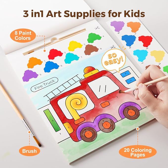 Jar Melo Paint with Water Books for Toddlers, Transportation | Mess-Free Watercolor Painting Activity for Kids Ages 3-5 4-8, Arts Crafts Coloring Travel Toy with Brush for Boys and Girls
