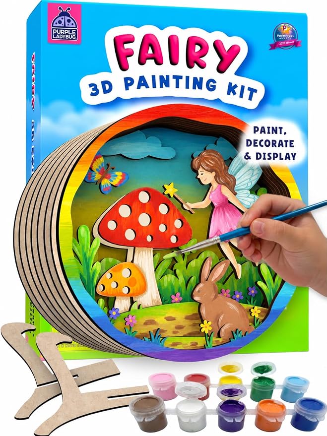 Fairy 3D Painting Kit Craft Kits - Kids Painting Set - Wooden Crafts to Paint, 6 7 8 9 10 Year Old Girl Birthday Gifts, Art Sets for Girls Ages 8-12, Arts and Crafts Toys for Girls 8-10