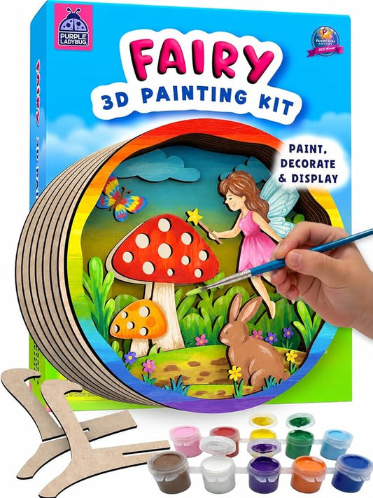 Fairy 3D Painting Kit Craft Kits - Kids Painting Set - Wooden Crafts to Paint, 6 7 8 9 10 Year Old Girl Birthday Gifts, Art Sets for Girls Ages 8-12, Arts and Crafts Toys for Girls 8-10