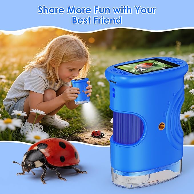 4K 1000X Handheld Digital Microscope for Kids with 2.0" IPS Screen(Blue) | 200-1000X Magnification, STEM Toys Birthday Gifts for Girls Boys Child, Science Kits for Kids Age 4-12