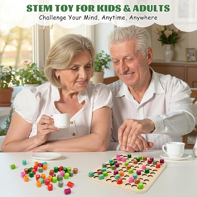 Wooden Sudoku Board Game: Math Brain Teaser Puzzle Desktop Game Train Logical Thinking Ability with 81 Pegs for Teenagers, Adult & Seniors Brain Stimulation Toys, Party Favors & Stress-Relief