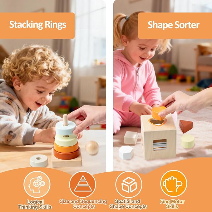 Wooden Montessori Toys,Montessori Baby Blocks Toy for 12-18 Months,Shape Sorting,Xylophone,Development Toys for Girls Boys Birthday Chiristmas Gifts