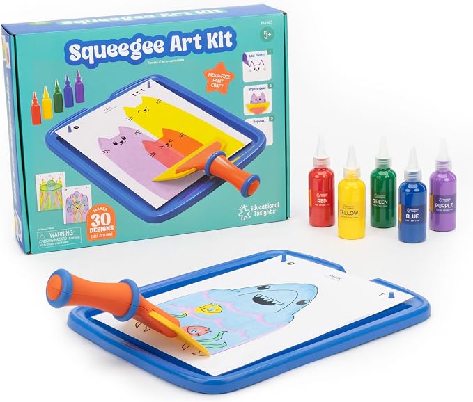 Educational Insights Squeegee Art Kit - DIY Crafts for Kids Ages 4-8, Squeegee Painting Kit for Kids, Arts and Crafts Projects, Mess Free Art Activities, Fun Craft Kits, Paint Supplies Included