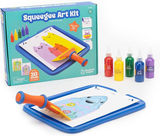 Educational Insights Squeegee Art Kit - DIY Crafts for Kids Ages 4-8, Squeegee Painting Kit for Kids, Arts and Crafts Projects, Mess Free Art Activities, Fun Craft Kits, Paint Supplies Included