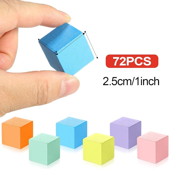 Sasylvia 72 Pcs Small Wooden Colored Blocks Painted Wooden Cubes Square Building Blocks for Adults Craft Art, 6 Assorted Colors(Macaron Color,1 Inch)