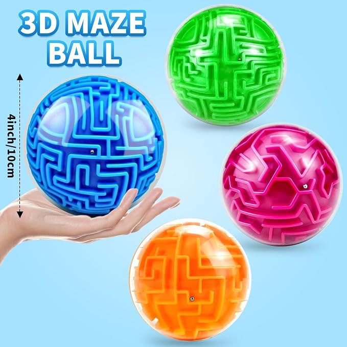 4 Pack 3D Puzzle Maze Ball, Magic Brain Teaser Puzzles Game for Kids 8+ | Memory Sequential Cube Balls Educational Toys Family Play- Easy & Medium & Hard Challenges for Kids Teens & Adults