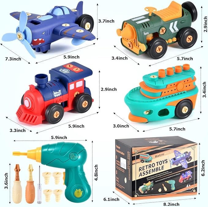 STEM Take Apart Toys for Boys Age 3-5 – Electric Building Toys Car with Motor & Drill | Educational Construction Set for Preschool, Kindergarten | Best Birthday Gift for Kids 4-8