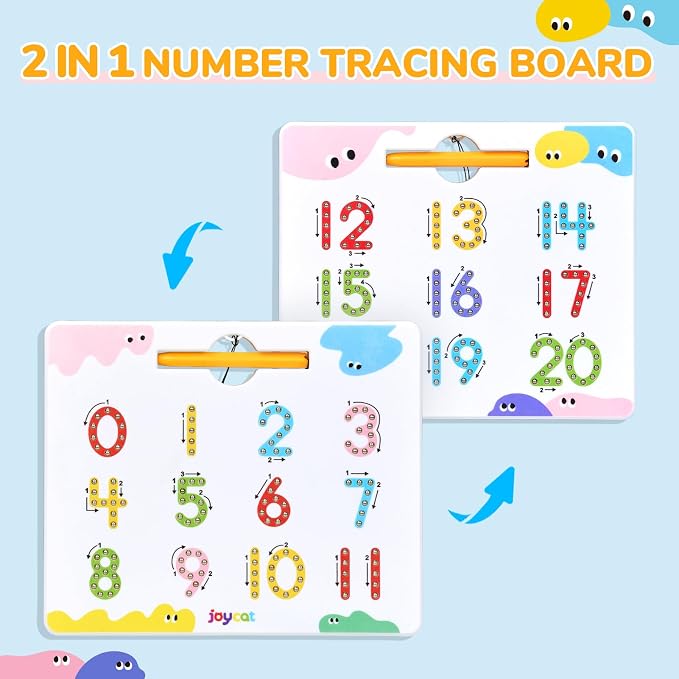 JoyCat Magnetic Number Tracing Board, Double-Sided Numbers 1-20 for Kids | 2-in-1 number writing toy for toddlers and kids; preschool math manipulative and kindergarten educational gift for ages 3-5.